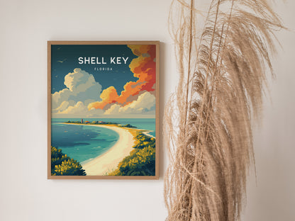 Shell Key, Florida Poster | Secluded Island & Shorebirds Wall Art — styled in a modern interior