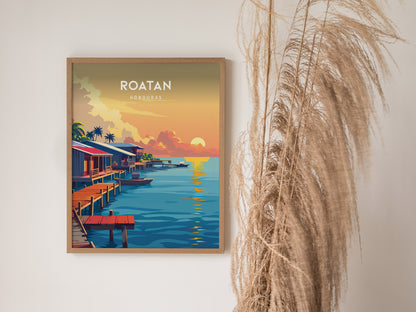 Roatan, Honduras Poster | Caribbean Island Coastal Beach Decor Wall Art — styled in a modern interior