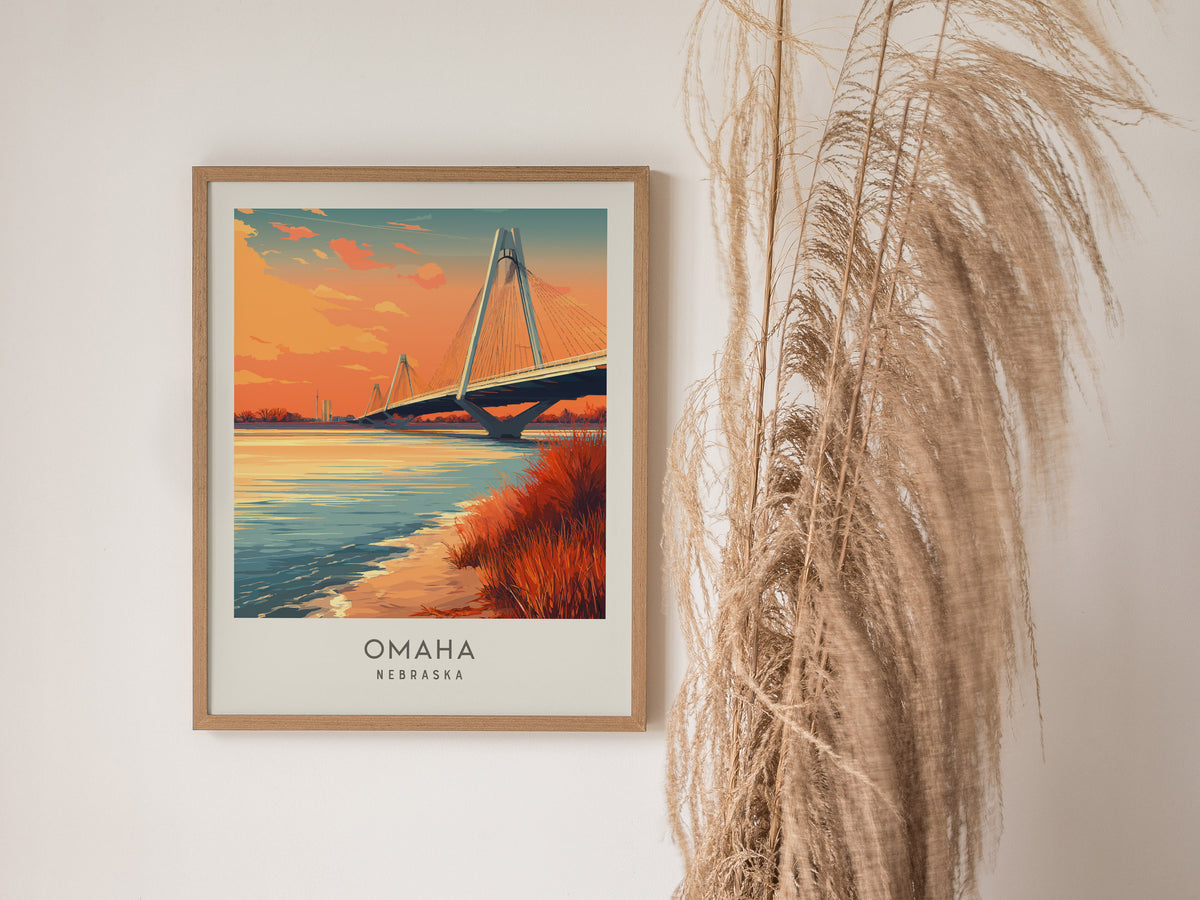 Omaha Matte Border Poster | Nebraska Travel Wall Art — styled in a modern interior