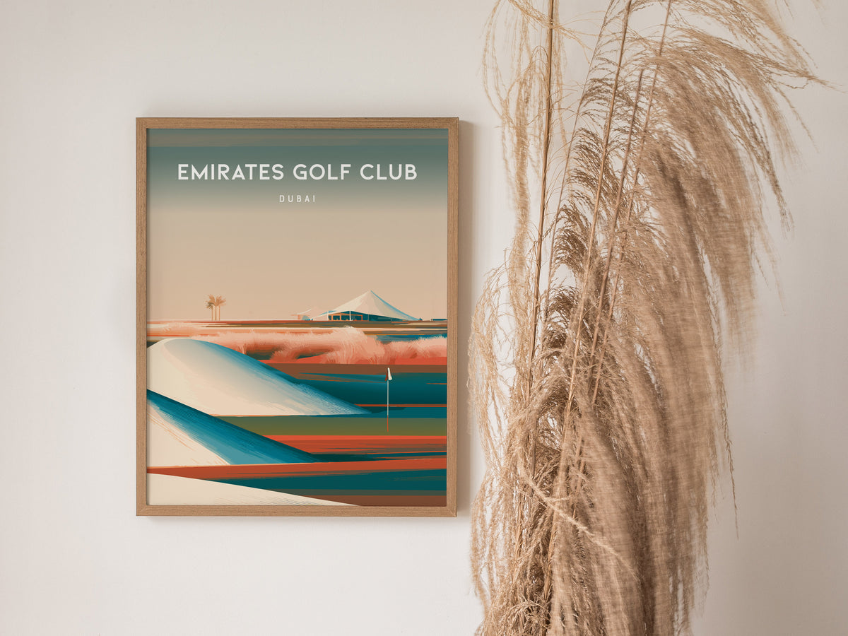 Emirates Golf Club, Dubai Poster | Golfer Gift & Links Wall Art — styled in a modern interior