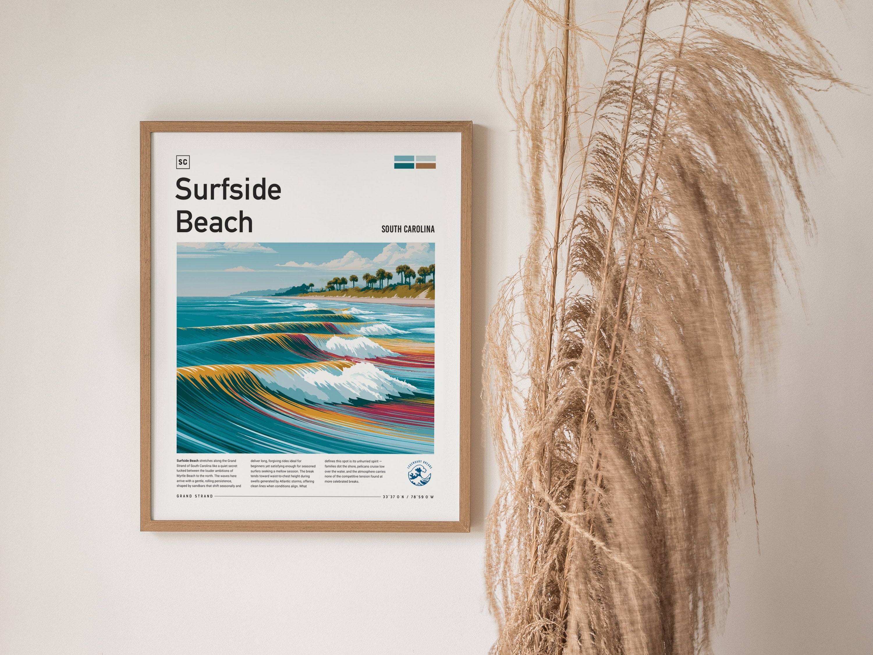 Surfside Beach, South Carolina Poster | Coastal Surf Town Wave