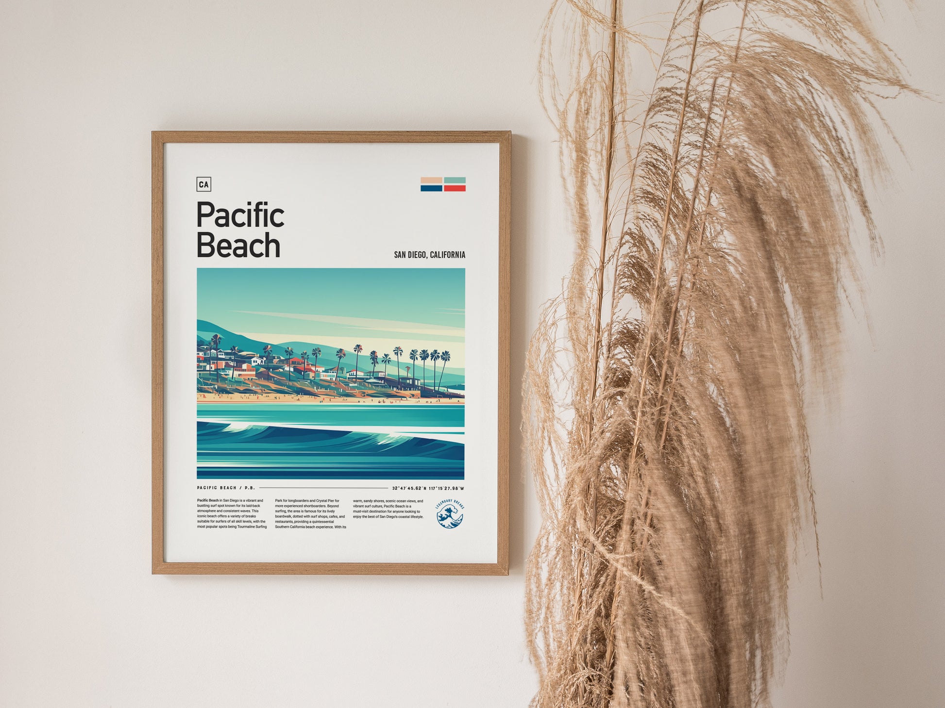 Pacific Beach California Surf Poster | Crystal Pier Surfer Art Print