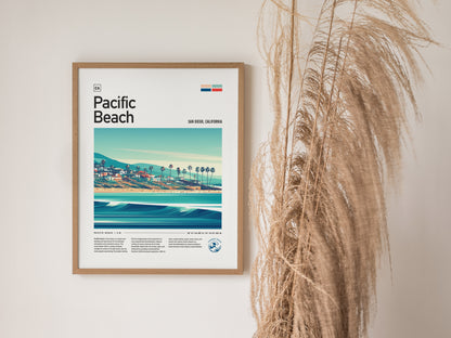 Pacific Beach California Surf Poster | Crystal Pier Surfer Art Print