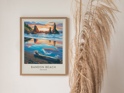 Bandon Beach Matte Border Poster | Oregon Coastal Beach Decor — styled in a modern interior