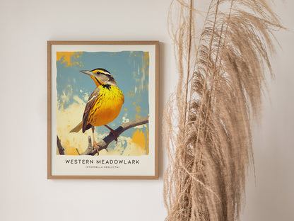 Western Meadowlark Poster | Official State Bird Prairie Songbird Art