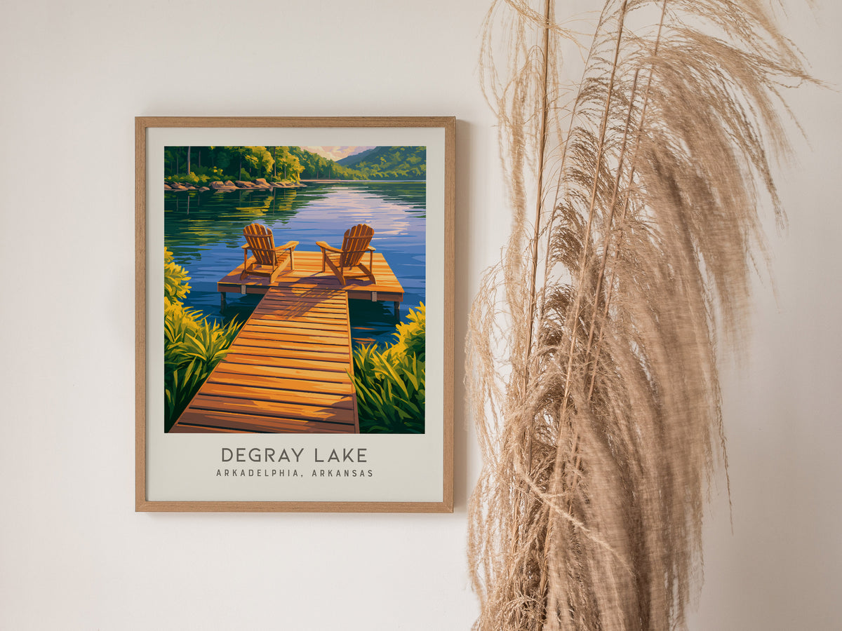 DeGray Lake Matte Border Poster | Arkadelphia, Arkansas Destination Print — styled in a modern interior