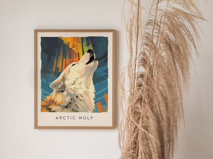 Arctic Wolf Poster | Majestic Winter Wilderness Wildlife Wall Art — styled in a modern interior