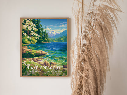 Lake Crescent, Olympic National Park, Washington Poster | Misty Mountain Wilderness Travel Wall Art — styled in a modern inte