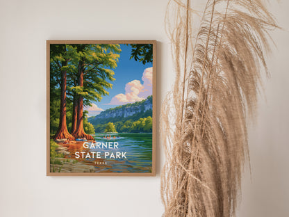 Garner State Park, Texas Poster | Hill Country River Destination Print Wall Art — styled in a modern interior