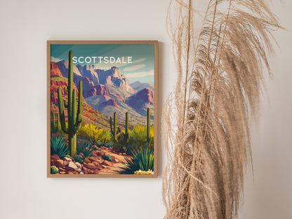 Scottsdale, Arizona Poster | Desert Sunset & Saguaro Cactus Wall Art — styled in a modern interior