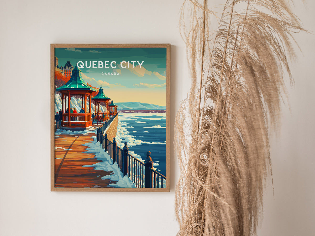 Quebec City, Canada Poster | Old World Charm Cobblestone Streets Wall Art — styled in a modern interior
