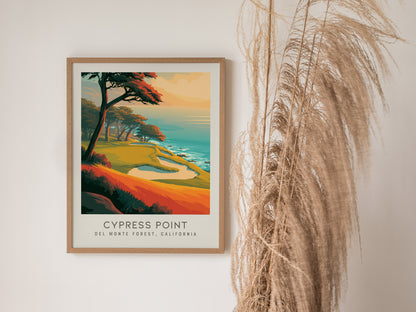 Cypress Point Matte Border Poster | Del Monte Forest, California Golfer Gift Framed or Unframed — styled in a modern interior