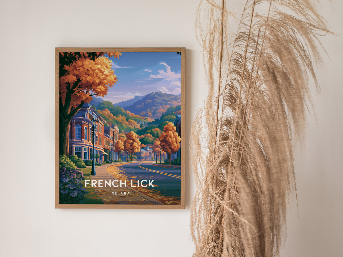 French Lick, Indiana Poster | Historic Springs Resort Town Wall Art — styled in a modern interior