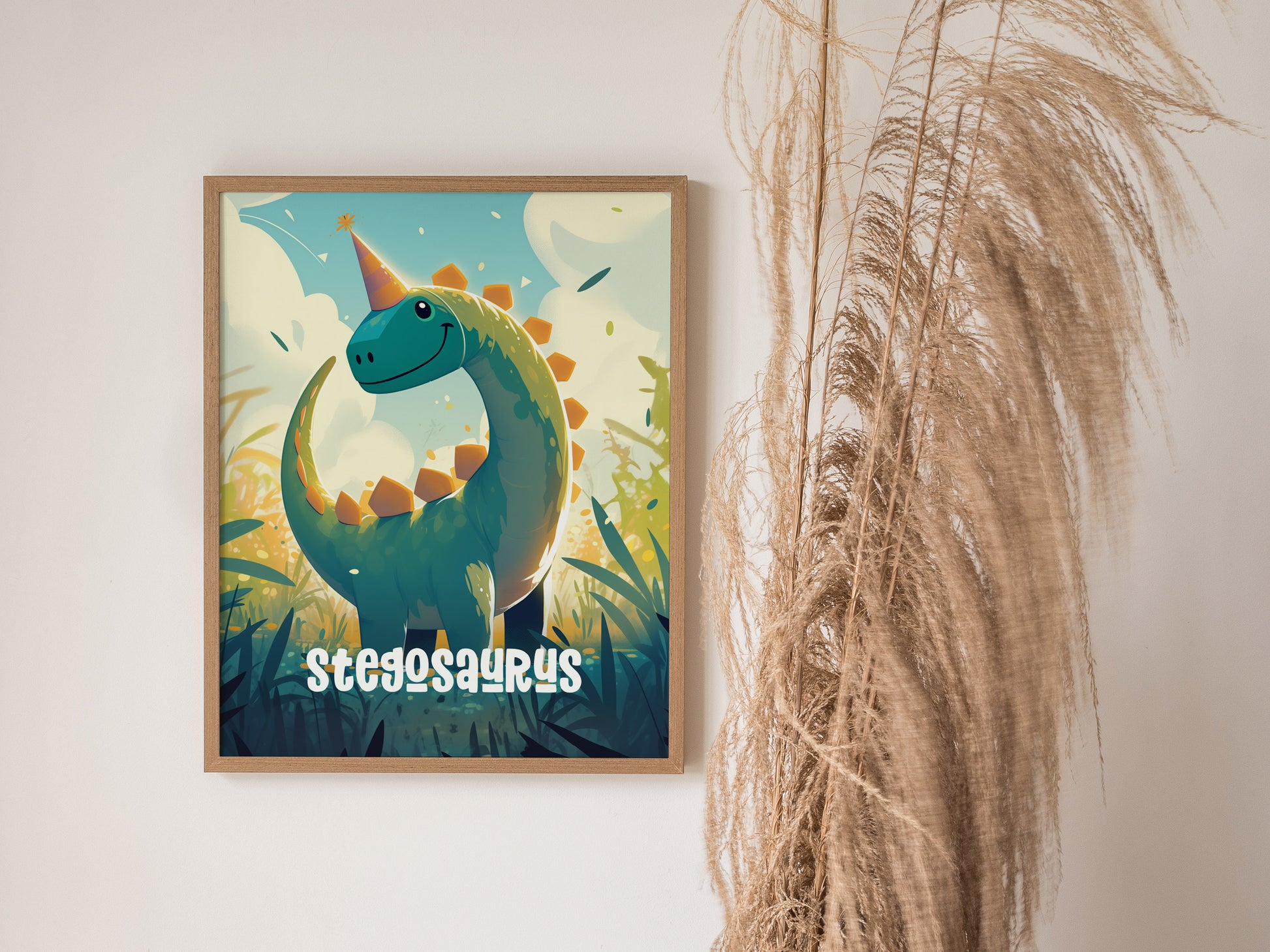 Stegosaurus Poster | Kids Dinosaur Room Art | Nursery Birthday Party Gift