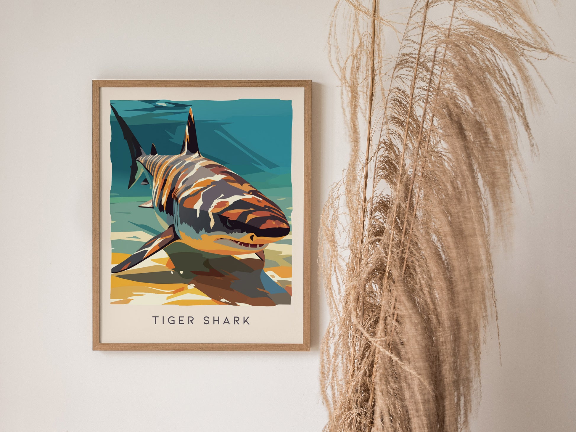 Tiger Shark, Galeocerdo cuvier Poster | Oceanic Predator Wildlife Wall Art — styled in a modern interior