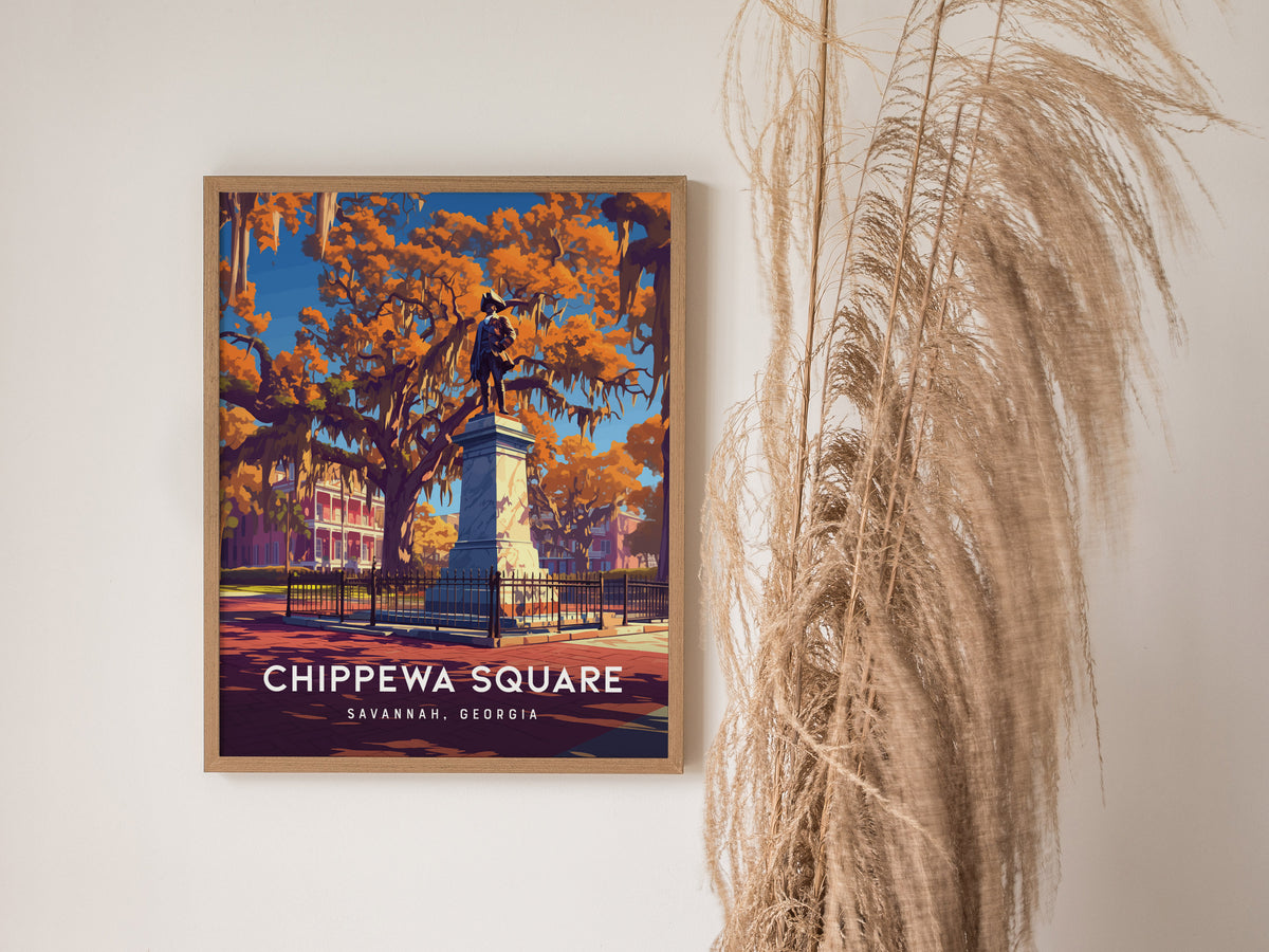 Chippewa Square, Savannah, Georgia Poster | Historic Southern Charm Destination Print Wall Art — styled in a modern interior