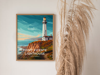 Point Vicente Lighthouse, California Poster | Pacific Cliffs & Beacon Wall Art — styled in a modern interior