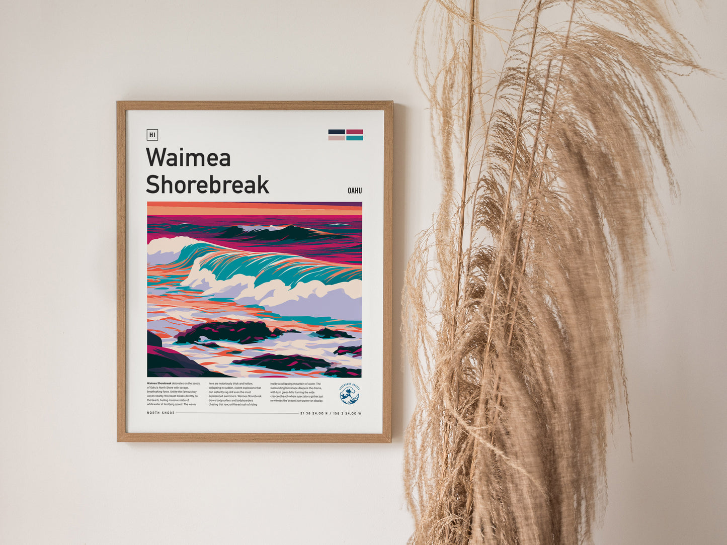 Waimea Shorebreak, Hawaii Poster | Thundering Waves North Shore Wall Art — styled in a modern interior