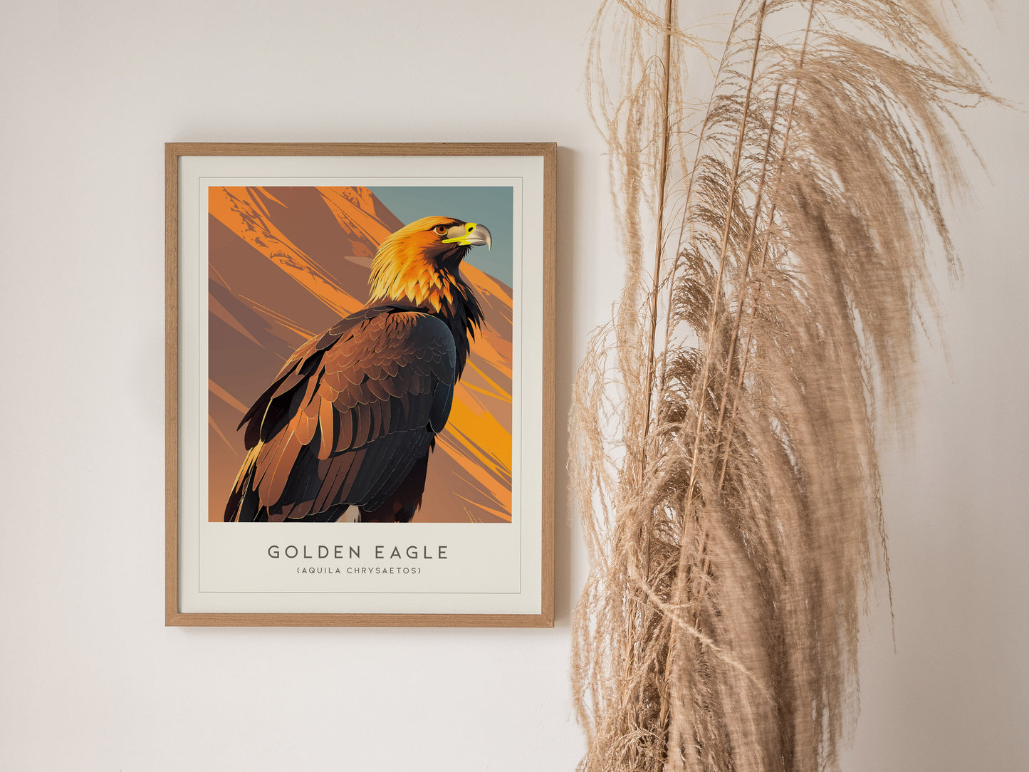 Golden Eagle Poster | Majestic Raptor Mountain Wildlife Wall Art — styled in a modern interior