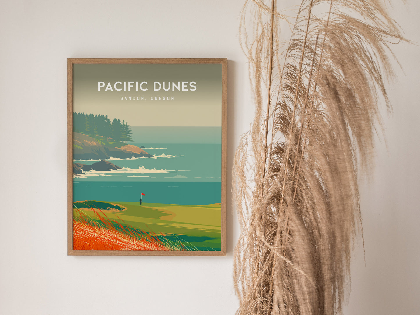 Pacific Dunes, Bandon, Oregon Poster | Links Poster Golfer Gift Wall Art — styled in a modern interior
