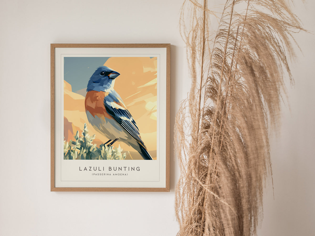 Lazuli Bunting, Passerina amoena Poster | Vibrant Songbird Nature Poster Wall Art — styled in a modern interior