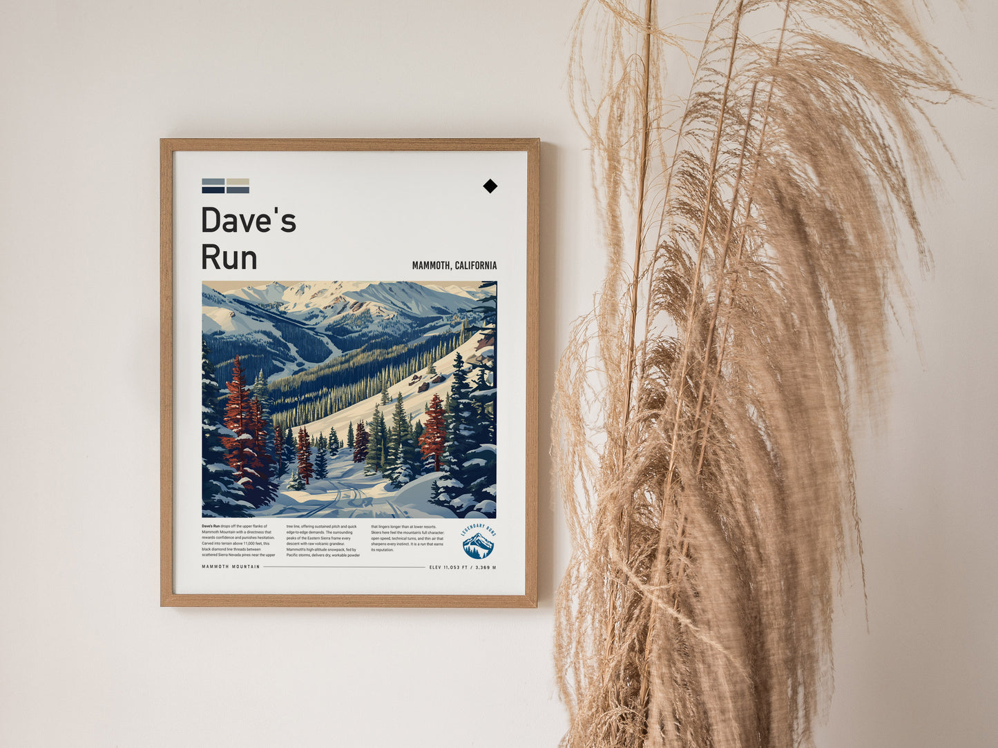 Dave's Run, Mammoth, California Poster | Ski Lodge Decor Mountain Wall Art — styled in a modern interior