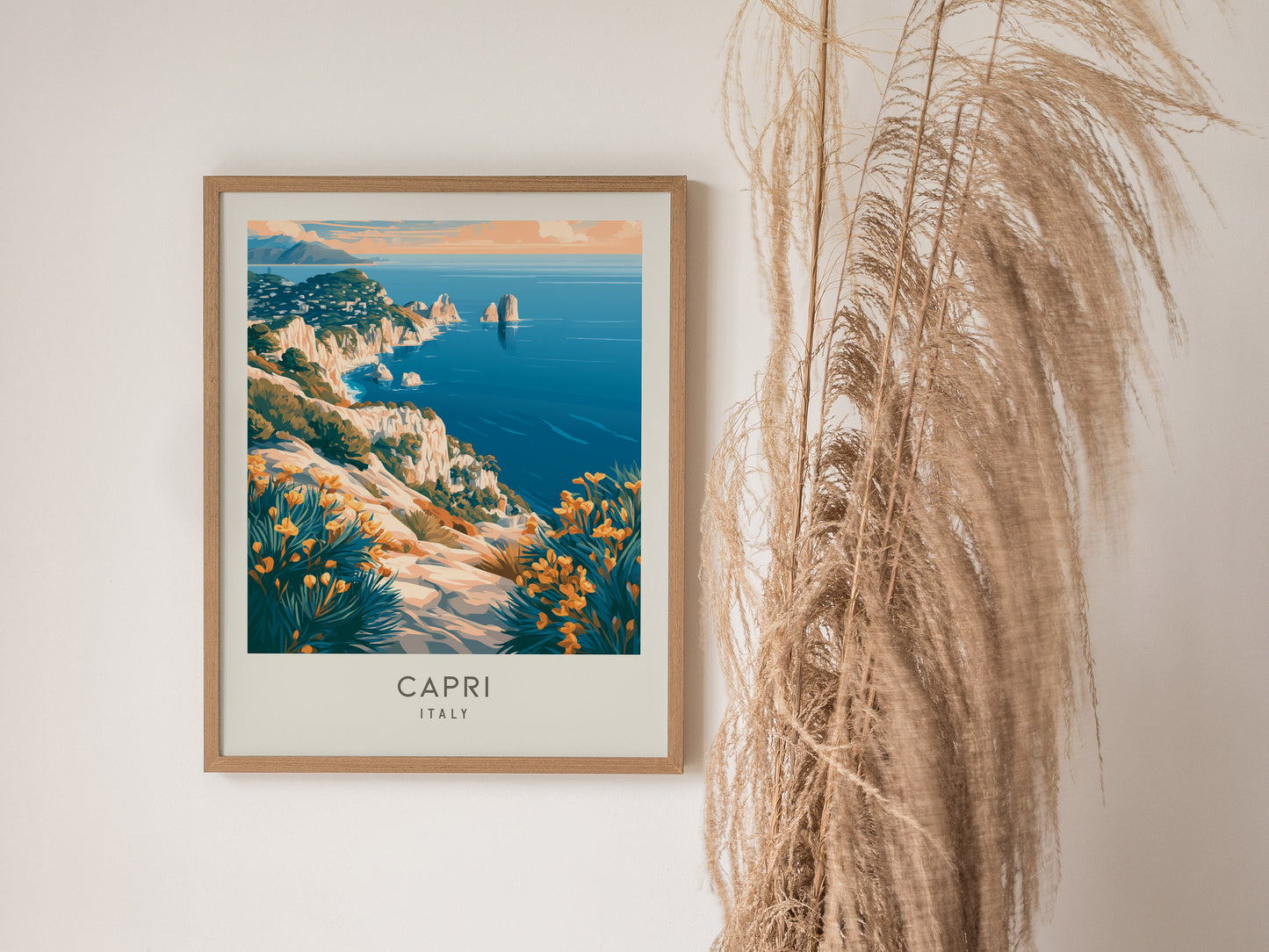 Capri Matte Border Poster | Italy Travel Wall Art — styled in a modern interior