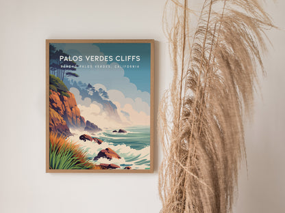 Palos Verdes Cliffs, California Poster | Dramatic Coastal Bluffs Wall Art — styled in a modern interior
