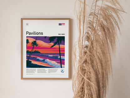 Pavilions, Hawaii Poster | Golden Surf Break Paradise Wall Art — styled in a modern interior