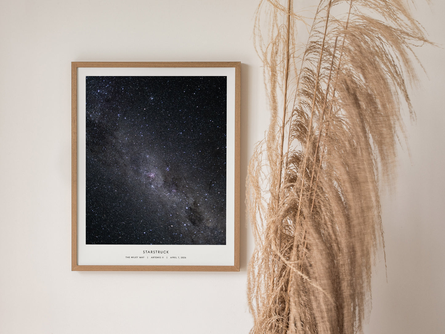 Framed Milky Way night sky poster showcasing vibrant stars in deep blues and blacks, perfect space art for celestial enthusiasts.