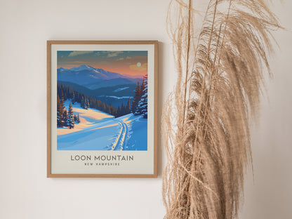 Loon Mountain Matte Border Poster | New Hampshire Travel Wall Art — styled in a modern interior