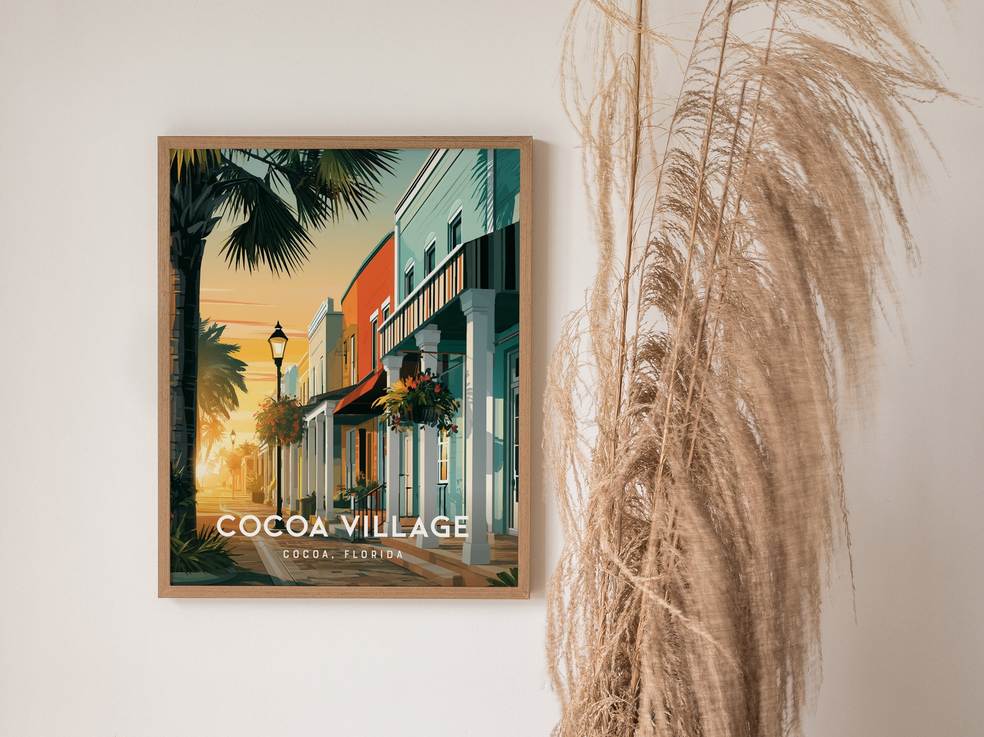 Cocoa Village, Florida Poster | Cocoa, Florida | Charming Riverfront Downtown Wall Art — styled in a modern interior