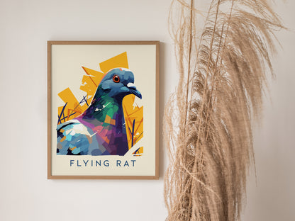 Flying Rat Pigeon Poster | Urban Wildlife Wall Art | Framed or Unframed