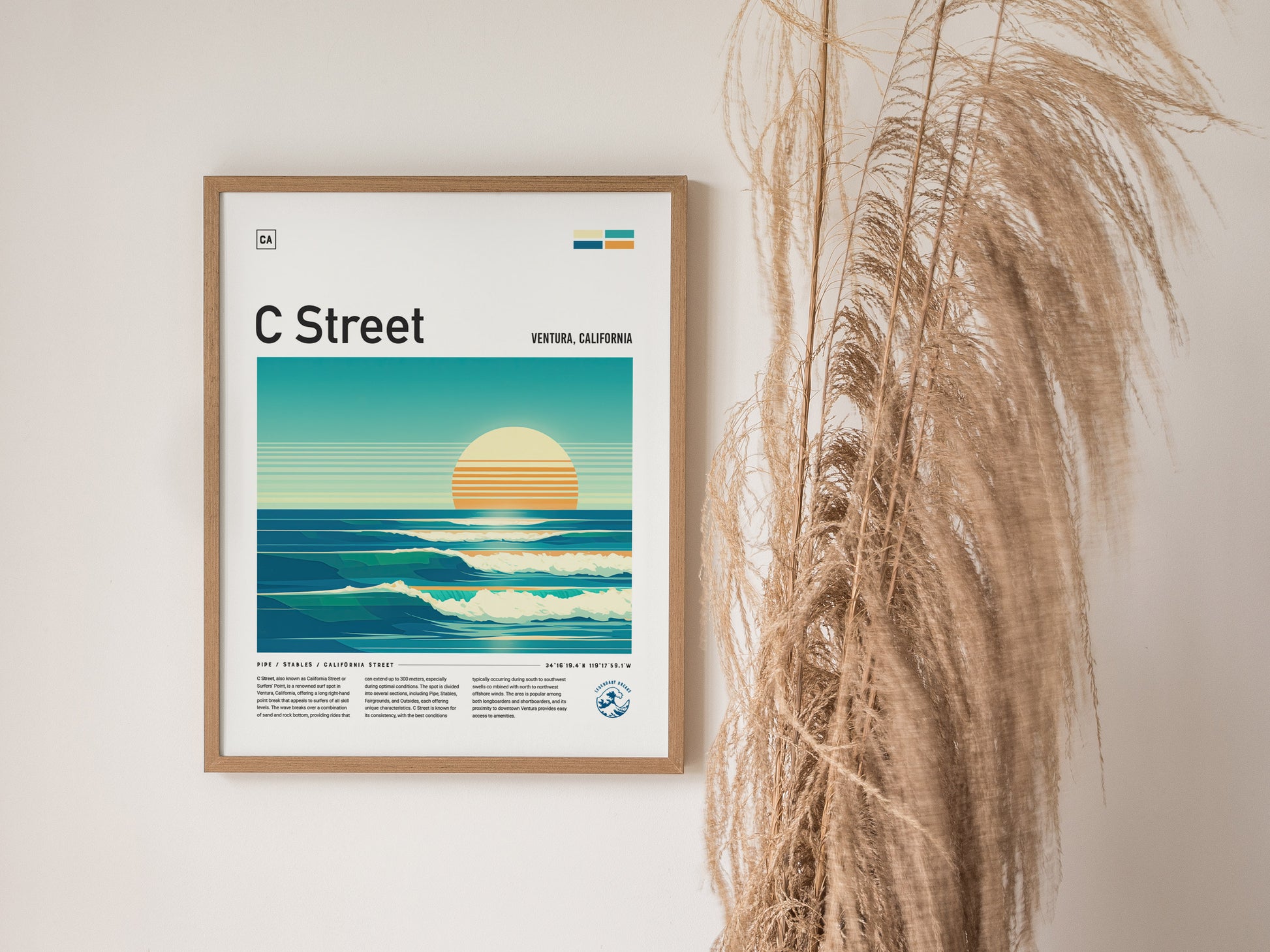 C Street Surf Spot Poster | Ventura California Surfer Wall Art | Framed or Unframed