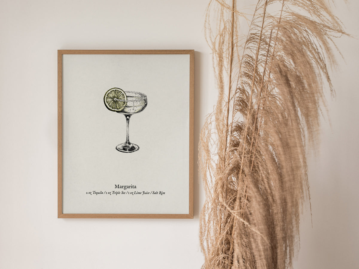 Margarita Cocktail Poster | Classic Tequila Lime Bar Art Print — styled in a modern interior
