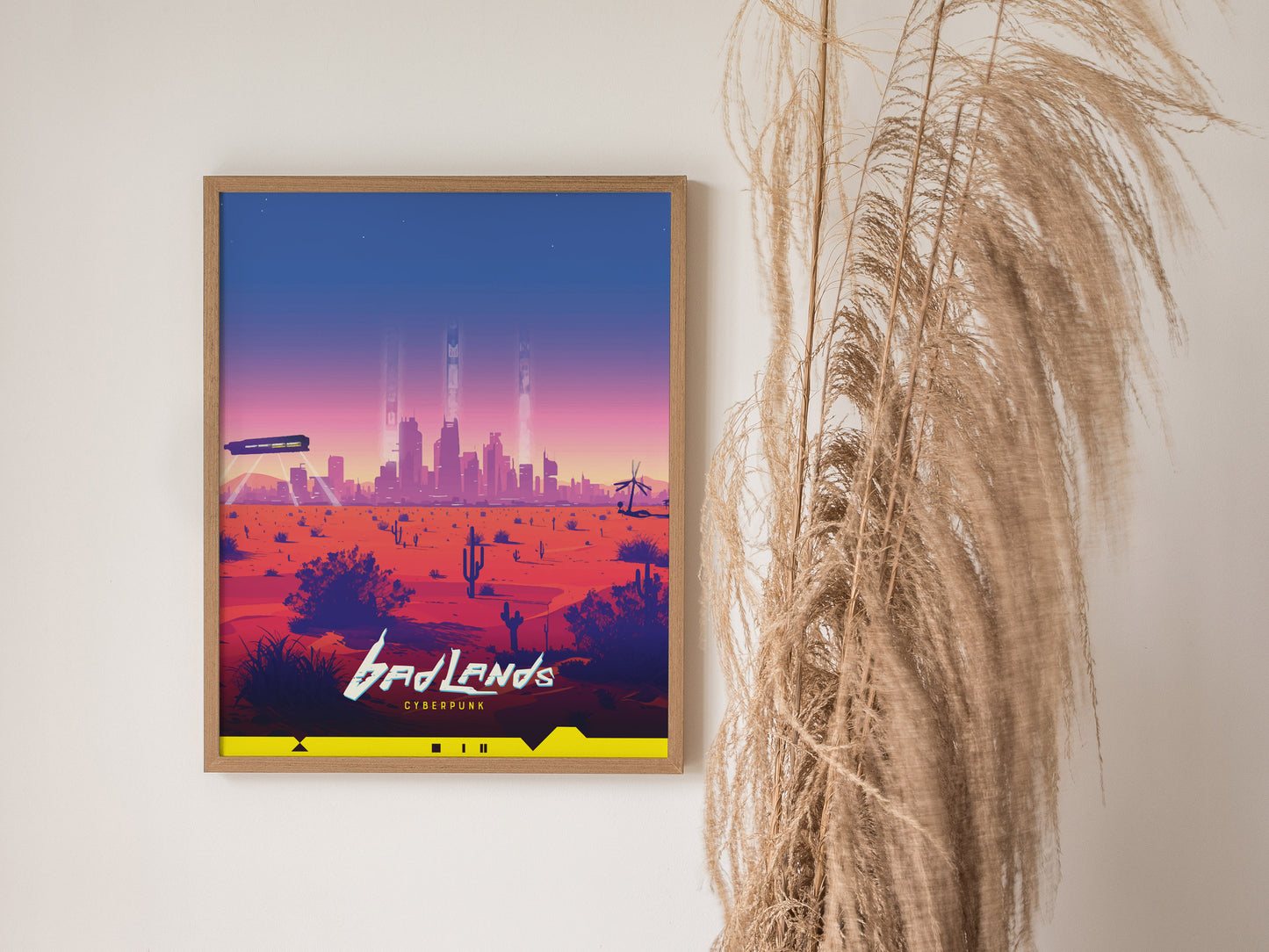Badlands Cyberpunk Poster | Desert Landscape Gamer Wall Art | Framed or Unframed