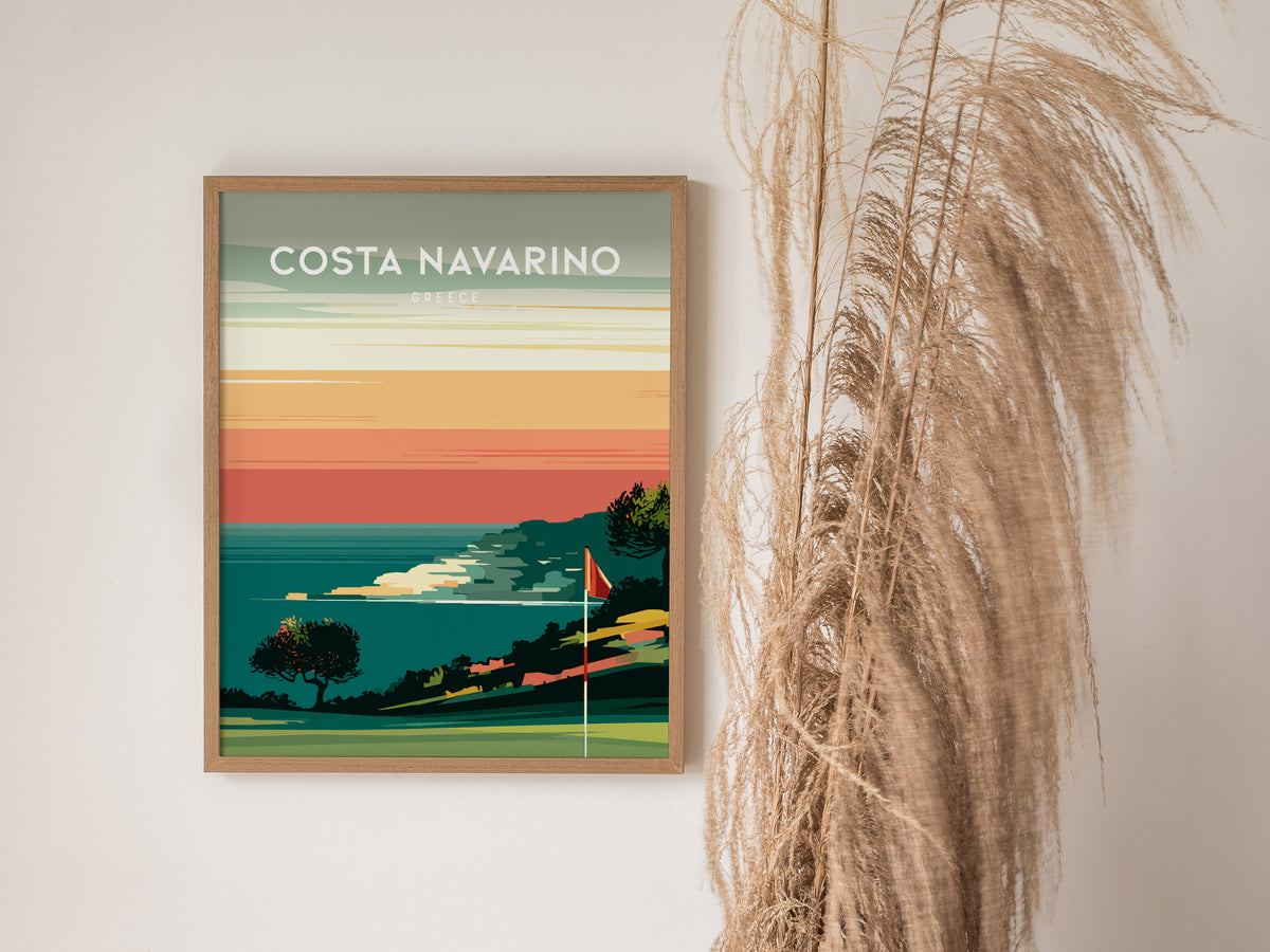 Costa Navarino, Greece Poster | Mediterranean Links Golfer Gift Wall Art — styled in a modern interior