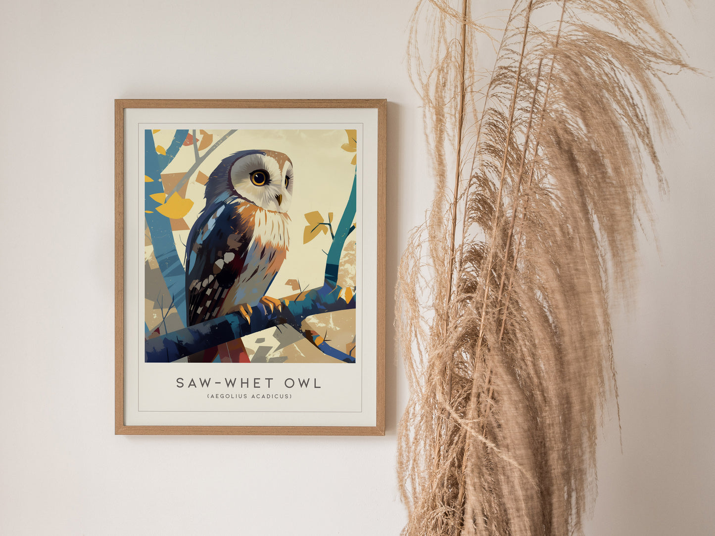 Saw-whet Owl Poster | Northern Forest Bird Art | Cabin Decor