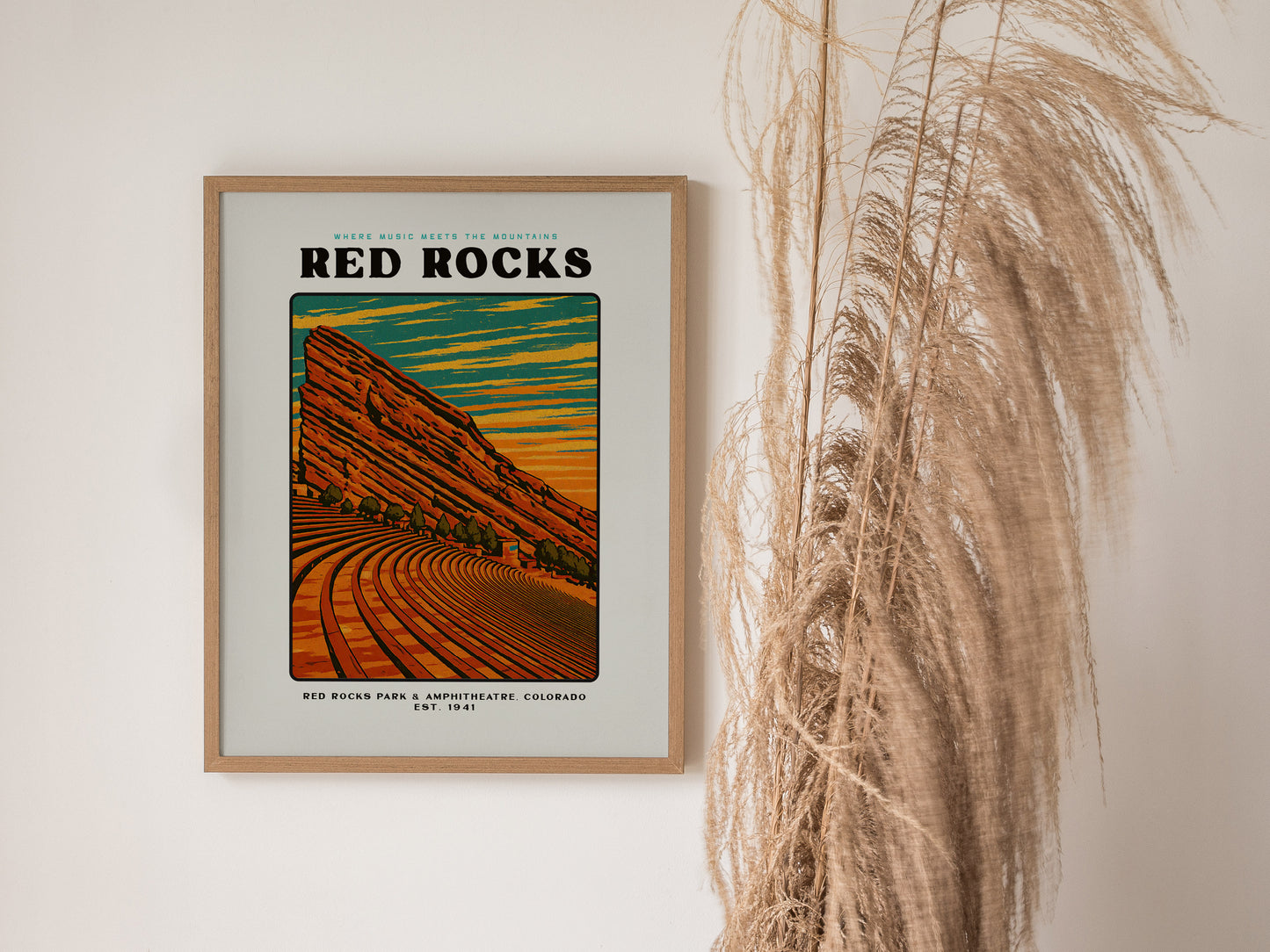 Red Rocks Amphitheatre Poster | Vintage Colorado Block Print Art