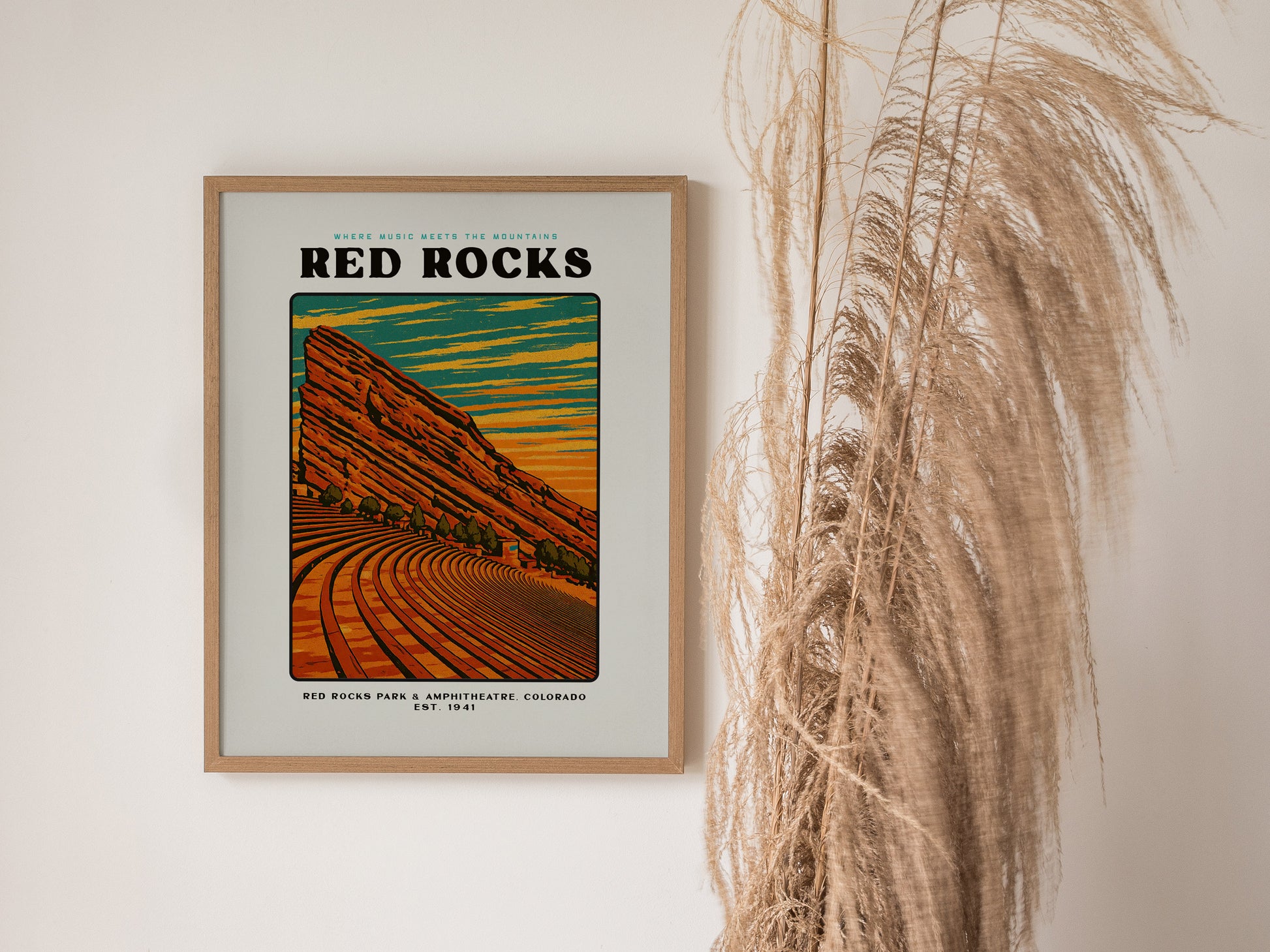 Red Rocks Amphitheatre Poster | Vintage Colorado Block Print Art