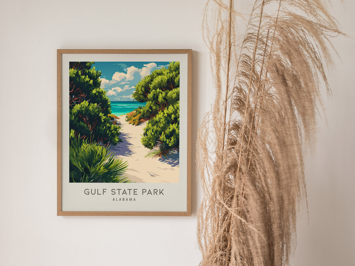 Gulf State Park Matte Border Poster | Alabama Coastal Beach Decor Travel Wall Art — styled in a modern interior