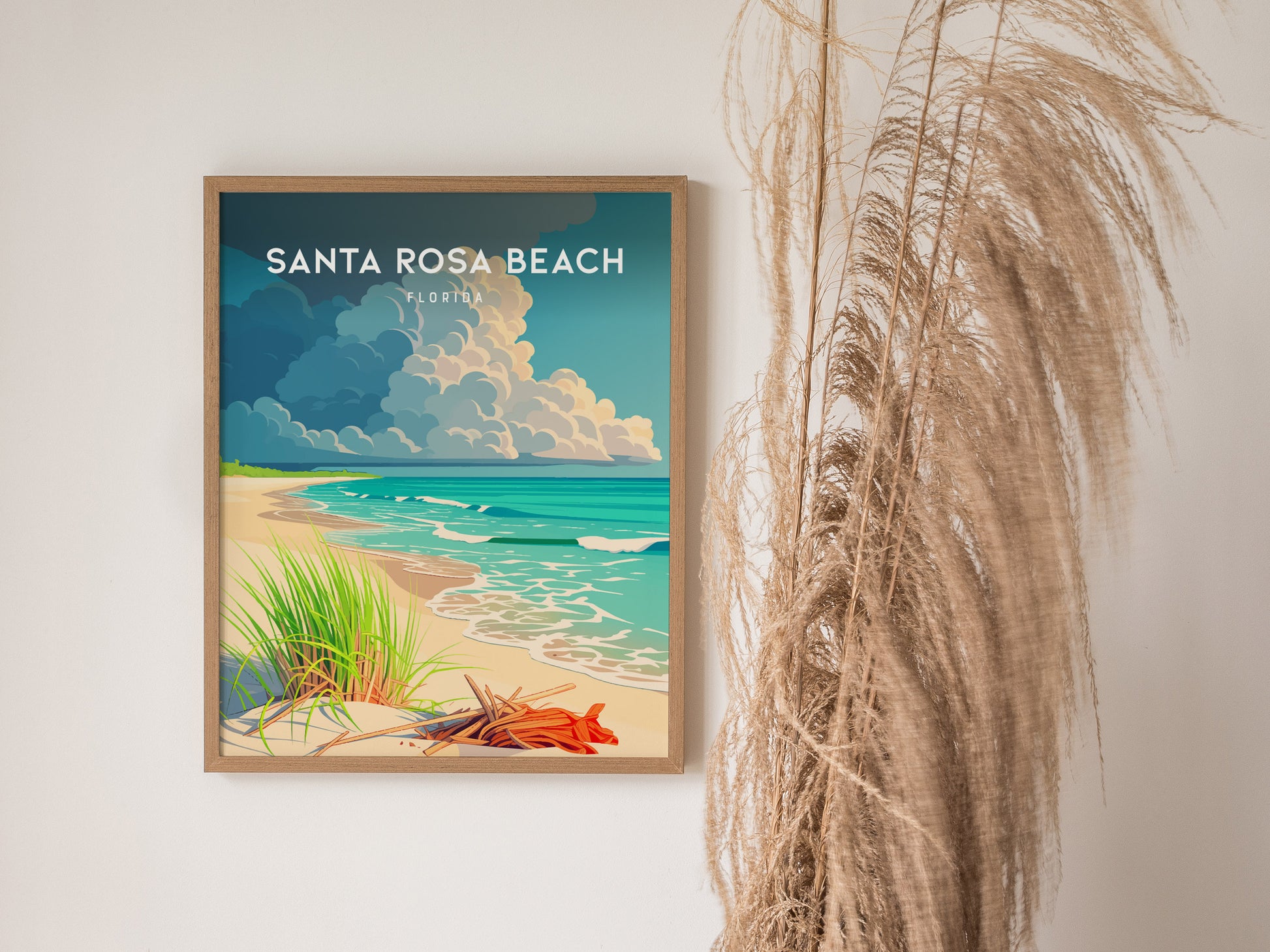 Santa Rosa Beach, Florida Poster | Sugar-White Sands & Dunes Wall Art — styled in a modern interior