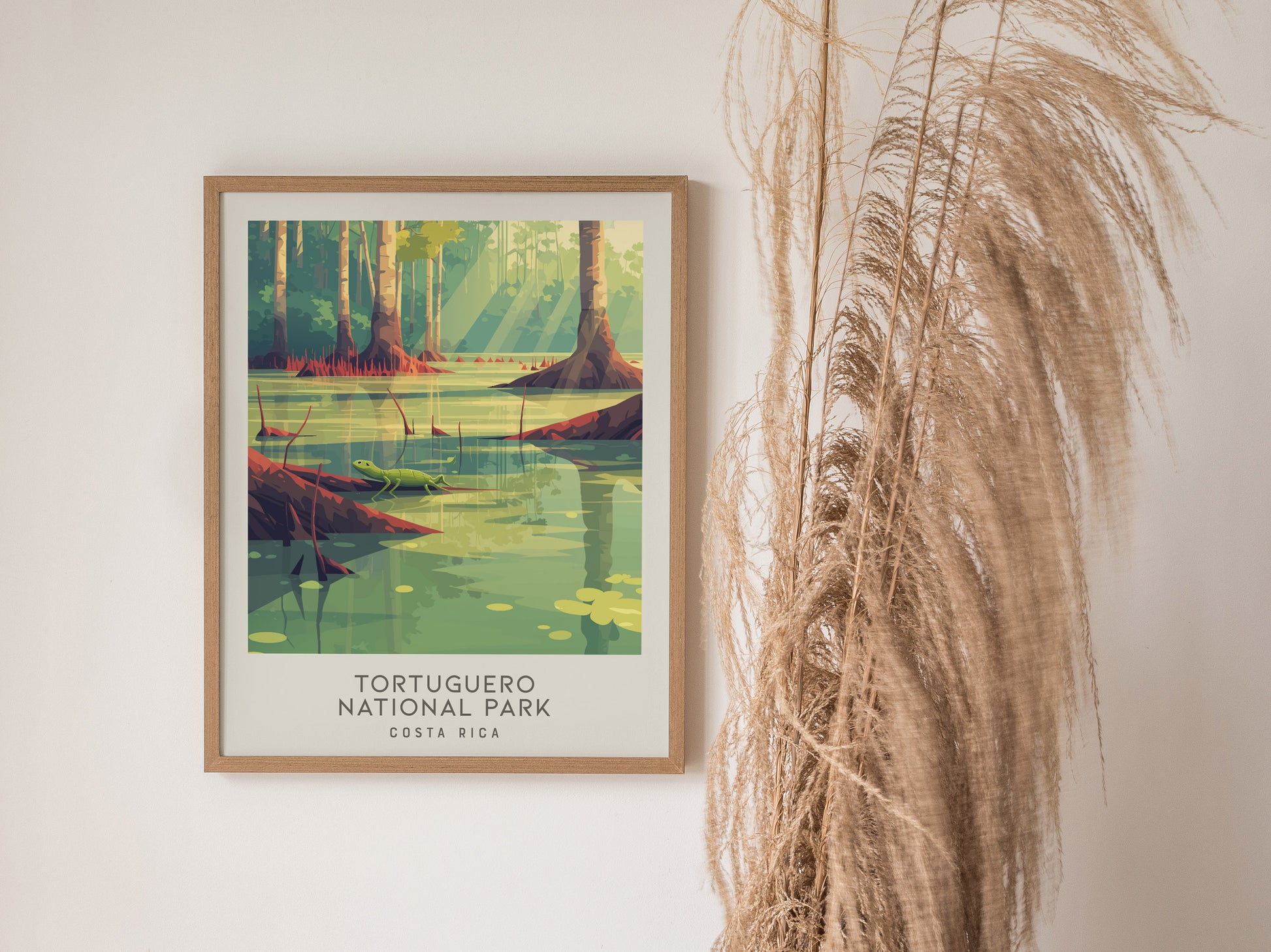 Tortuguero National Park Matte Border Poster | Costa Rica Travel Wall Art — styled in a modern interior