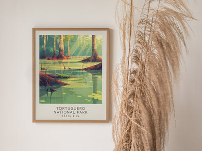 Tortuguero National Park Matte Border Poster | Costa Rica Travel Wall Art — styled in a modern interior