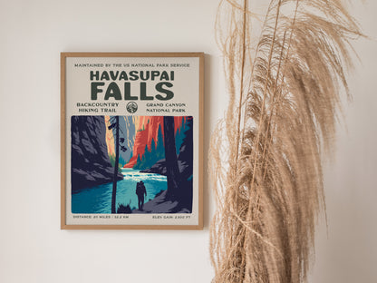 Havasupai Falls, Grand Canyon National Park Poster | Backpacker Gift | Turquoise Canyon Trail Wall Art — styled in a modern i