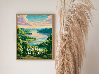 Salt Fork State Park, Ohio Poster | Lakeside Forest Retreat Wall Art — styled in a modern interior