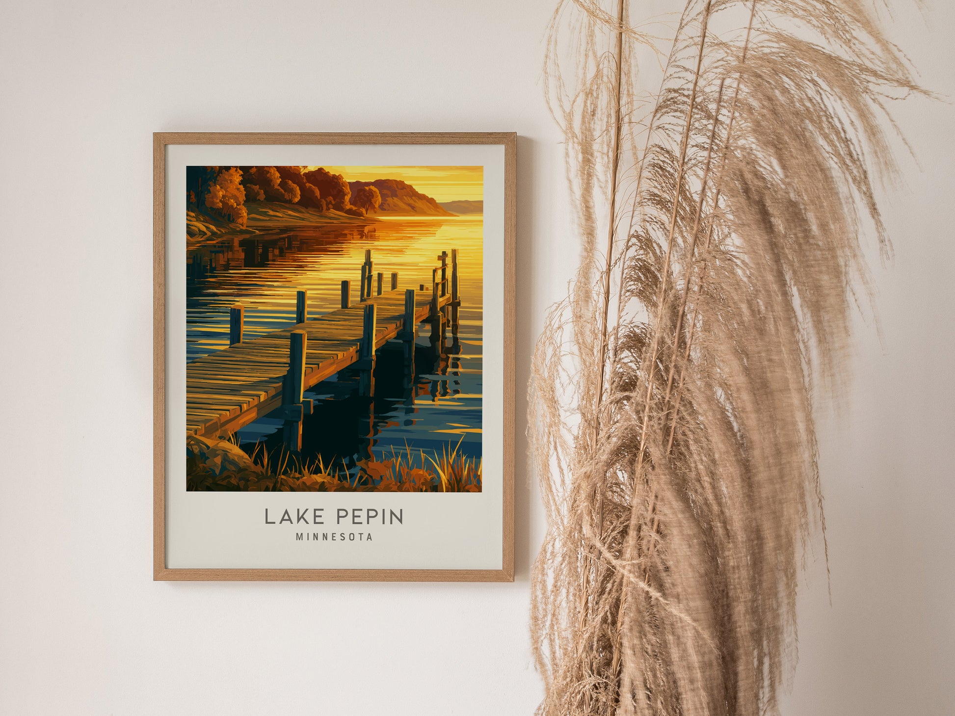 Lake Pepin Matte Border Poster | Minnesota Destination Print Framed or Unframed — styled in a modern interior