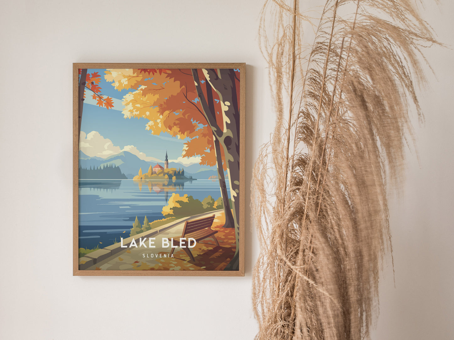 Lake Bled, Slovenia Poster | Alpine Island Church Destination Print Wall Art — styled in a modern interior