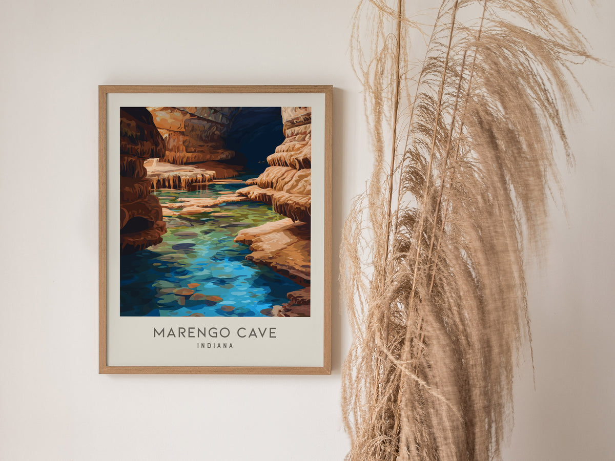 Marengo Cave Matte Border Poster | Indiana Travel Wall Art — styled in a modern interior