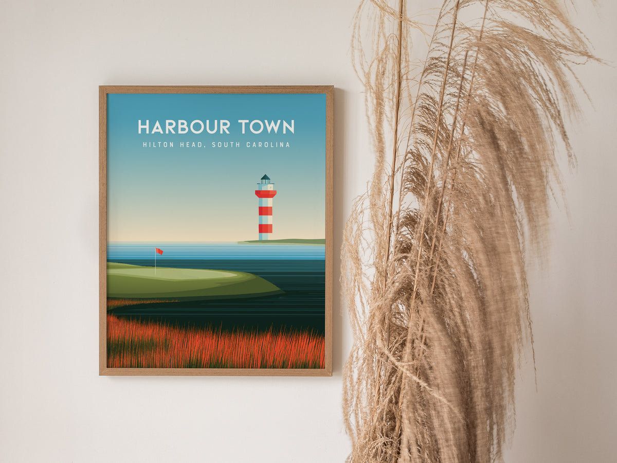 Harbour Town Golf Links, Hilton Head, South Carolina Poster | Iconic Lighthouse & Fairway Wall Art — styled in a modern inter